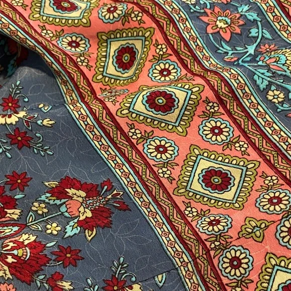 Boho Floral Tiered Maxi Dress in Teal and Rust - Picture 5 of 5